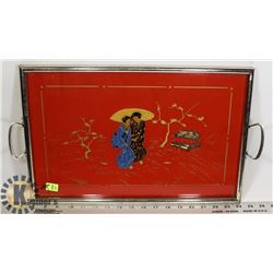 ANTIQUE CHINESE HAND PAINTED SERVING TRAY