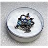 Image 1 : 19)  VINTAGE PEWTER BASKET BROOCH WITH PALE BLUE