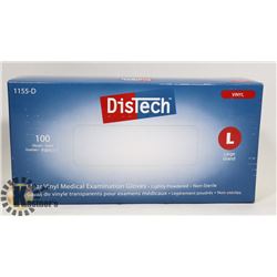 BOX OF 100 SIZE LARGE DISTECH CLEAR VINYL MEDICAL
