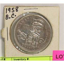 1958 CANADIAN ONE DOLLAR B.C. COIN