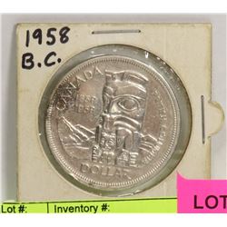 1958 CANADIAN ONE DOLLAR B.C. COIN