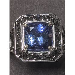 50) 10K WHITE GOLD TANZANITE RING, SIZE 6.5