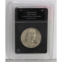 US 1954 GRADED FRANKLIN SILVER 1/2 DOLLAR