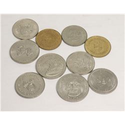 BAG OF 10 VARIOUS COMMEMORATIVE COINS