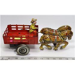 1940'S MARX TIN WIND UP TOY HORSE AND BUGGY RARE
