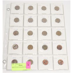 SHEET OF 20 US PENNIES 1962 - 1972