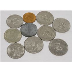 BAG OF 10 VARIOUS COMMEMORATIVE COINS