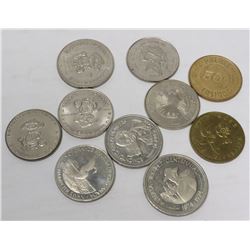 BAG OF 10 VARIOUS COMMEMORATIVE COINS