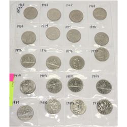 20 CANADIAN ONE DOLLAR COINS 1968 - 1984