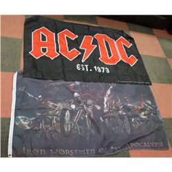 LOT OF 2 FLAGS, AC/DC AND MOTORCYCLE