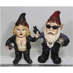 PAIR OF BIKER GNOMES 10" TALL