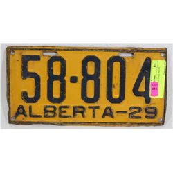 1929 ALBERTA LICENCE PLATE