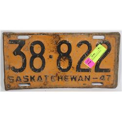 1947 SASKATCHEWAN LICENCE PLATE
