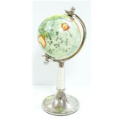 WORLD GLOBE ON CHROME STAND, 13" TALL