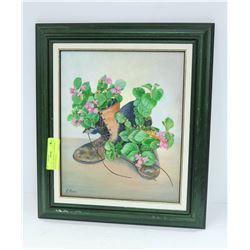 VINTAGE FRAMED OIL PAINTING RECYCLED SHOES