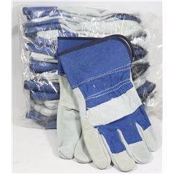 BUNDLE OF 12 WORK GLOVES, LEATHER PALM