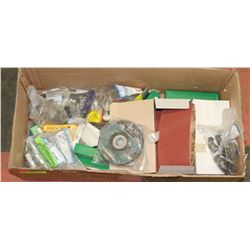 BOX OF ASSORTED SANDING WHEELS, DRILL BITS AND