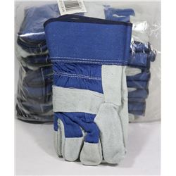 BUNDLE OF 12 WORK GLOVES, LEATHER PALM