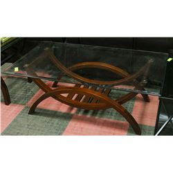 GLASS AND WOOD COFFEE TABLE  48" X 28" X 18"