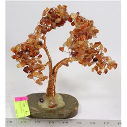 COPPER WIRE & STONE BONSAI TREE  - 8.5" TALL