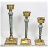 Image 1 : SET OF 3 BRASS AND STONE CANDLE HOLDERS