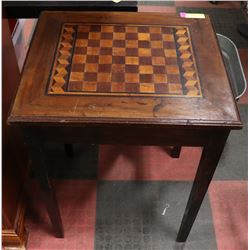 ANTIQUE INLAID WOOD GAMES TABLE  - 20" X 22" X 29"