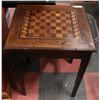 Image 1 : ANTIQUE INLAID WOOD GAMES TABLE  - 20" X 22" X 29"