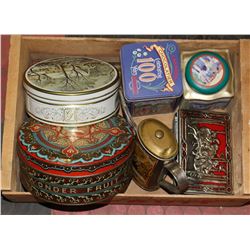 WOOD FRUIT CRATE WITH COLLECTIBLE TINS -