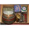 Image 1 : WOOD FRUIT CRATE WITH COLLECTIBLE TINS -
