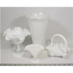 BOX W/MILK GLASS COLLECTIBLE GLASSWARE -