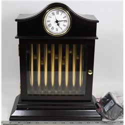 DARK WOOD AND GLASS MANTEL CLOCK WITH