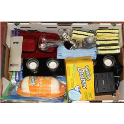 BOX W/ LOTS OF NEW HOUSEHOLD ITEMS INCL.
