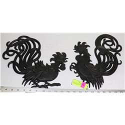 PAIR OF METAL ROOSTER WALL DECOR PIECES