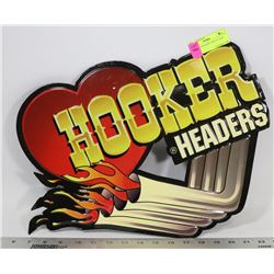 "HOOKER HEADERS" METAL SIGN