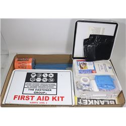 TRAY OF FIRST AID KITS, EMERGANY BLANKET & ETC.