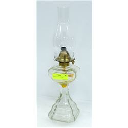 ANTIQUE GLASS OIL LAMP 19" TALL