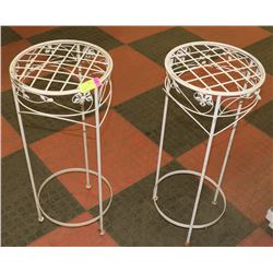 2 WHITE STEEL FLOWER POT STANDS.