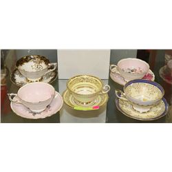 5 ORNATE SETS OF FINE BONE CHINA CUPS & SAUCERS