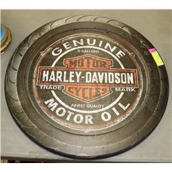 HARLEY DAVIDSON WOOD TIRE SIGN  23"  DIAMETER