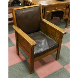ANTIQUE LOUNGE CHAIR, SOLID OAK