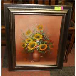 FRAMED OIL ON CANVAS SUNFLOWER PAINTING 22" X 26"