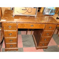 ANTIQUE DOUBLE PEDESTAL DESK  40" X 20" X 30"