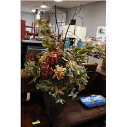SILK FLOWER ARRANGEMENT IN SILVER COLOURED VASE