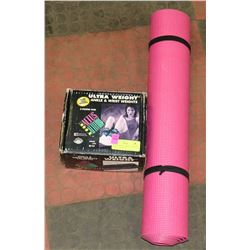 PINK YOGA MAT AND A 5LB PAIR OF ANKLE AND WRIST