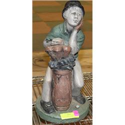 VINTAGE CEMENT GOLFER STATUE. LAWN/ GARDEN DECOR