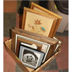 BOX OF ESTATE PICTURES, WATER COLOUR PRINT, INK