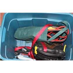 POLICE SEIZURE BLUE PLASTIC TOTE WITH CAR STRAPS