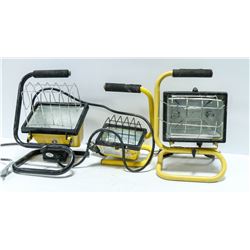 LOTS OF 3 METAL WORK LIGHTS YELLOW IN COLOR FLOOR