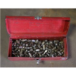 TOOL BOX WITH MIXED LUG NUTS.