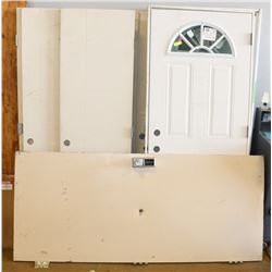 LOTS OF 6 WOODEN DOORS, 2 WHITE STEEL OUTER DOORS